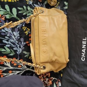 Chanel Leather Lambskin Handbag Beige Preowned Authenticity Card, Tag & Dust bag